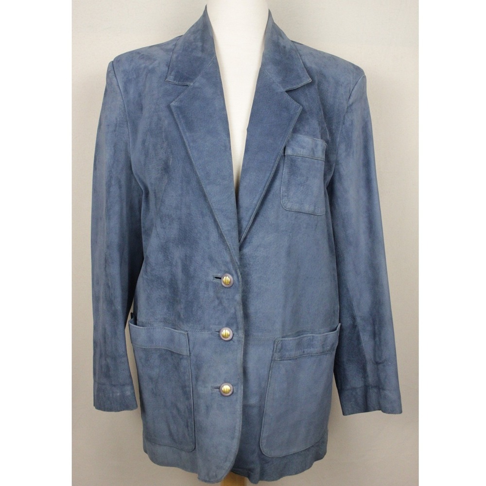 Vintage Forenza Blue‎ Suede Leather Blazer Jacket Womens Small 90s Korea